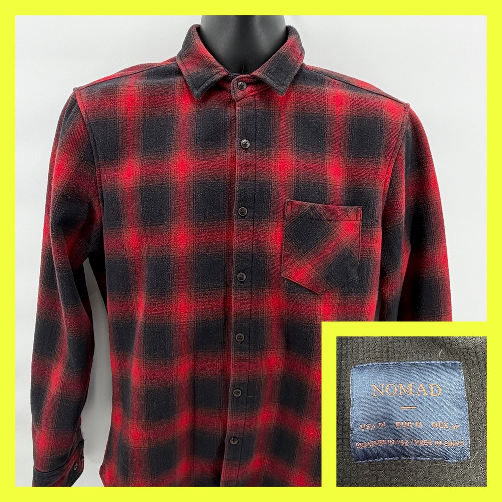 NOMAD Sierra Lined Flannel Shirt Men's Medium Red Black Plaid Heavyweight